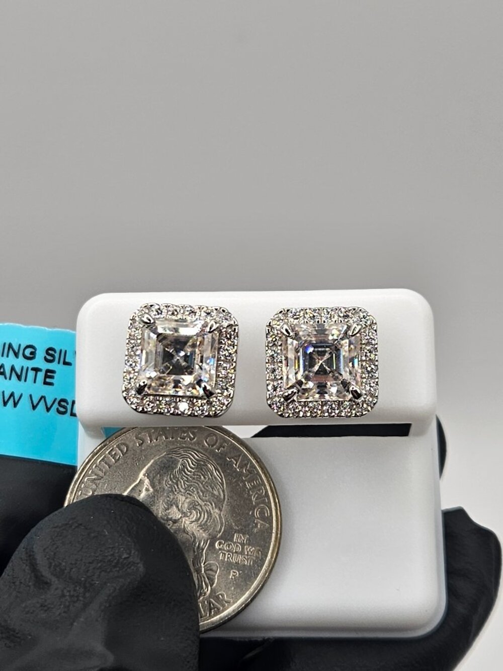 .925 Sterling Silver Moissanite Earrings 6.76CTW VVS1 D Color Halo Studs